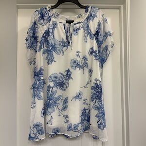 Floral Blue and White Women's Top